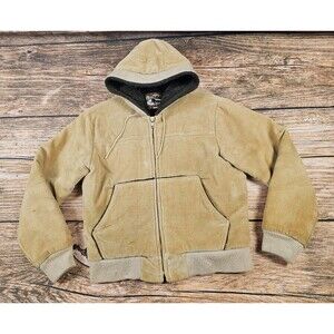 80s Grande Bay Corduroy Bomber Jacket Faux Fur Lined Hooded Womens 38 (M) Tan